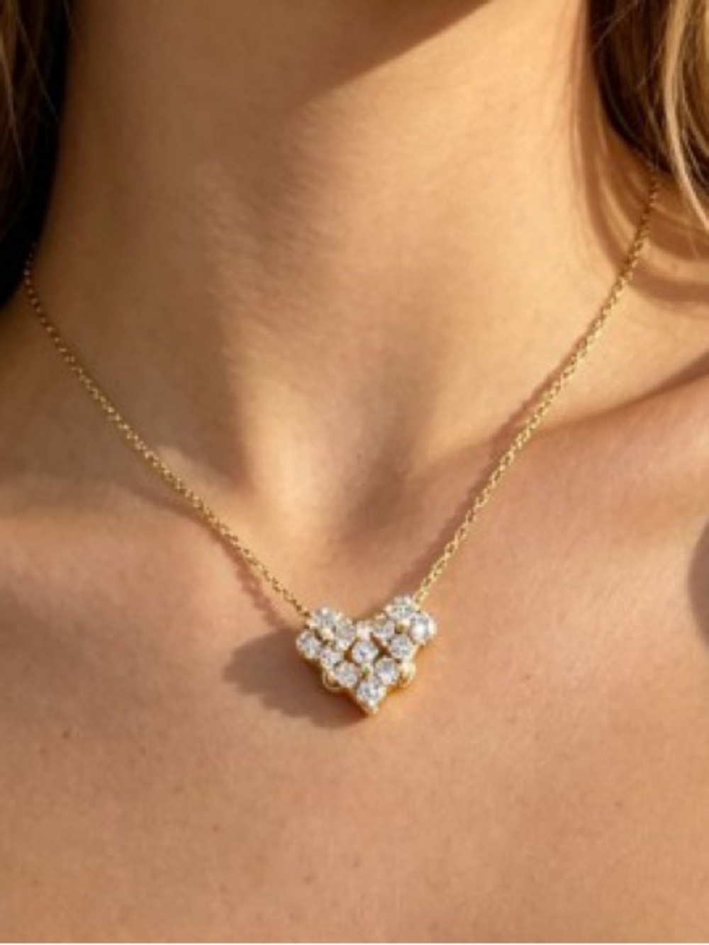Gold CZ Heart Pendant Necklace (4458)